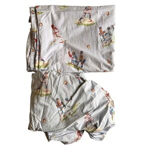 Pottery Barn Kids Twin Vintage Baseball Fitted and Flat Sheet Set Organic Cotton